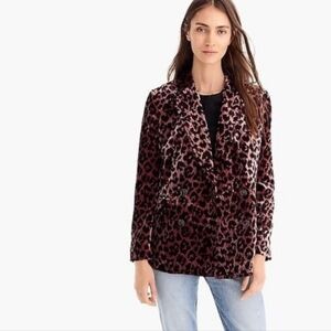 J. Crew Velvet Leopard Print Drapey Double Breasted Jacket